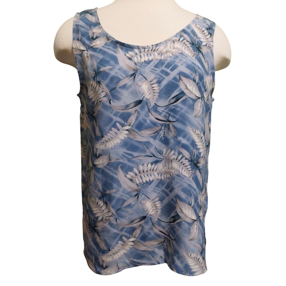 Robbie Bee Womens Blue Sleeveless Floral Print Silk Tank Top Medium~Lightweight
